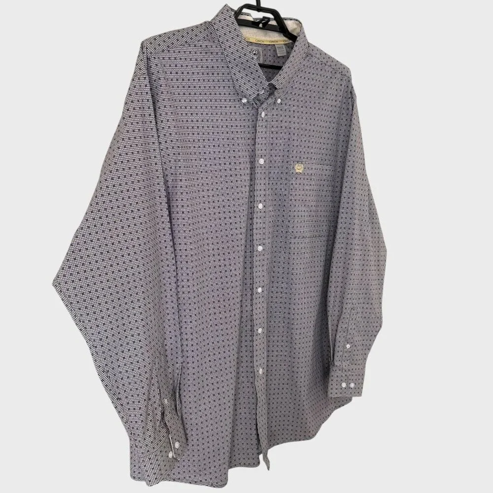 Cinch Geometric Button-Down Shirt Gray Men's Size XXL Western Cowboy Long-Sleeve